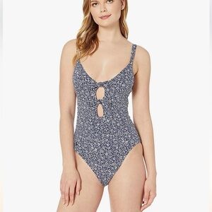 Polo Ralph Lauren NWT Navy Blue Floral Double Front Tie One Piece Bathing Suit